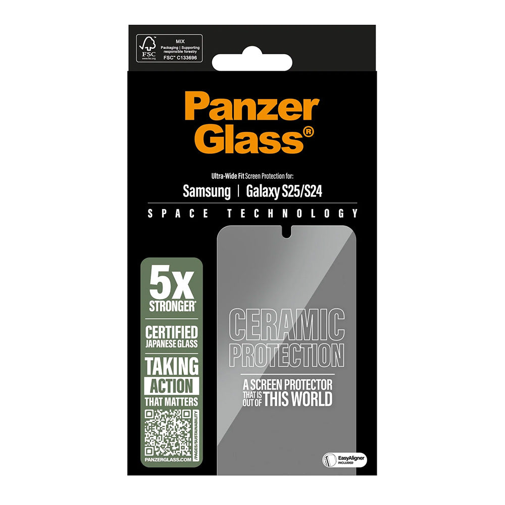Προστατευτική Μεμβράνη Οθόνης PanzerGlass Ultra-Wide Ceramic EasyAligner για Samsung Galaxy S25 S931 / S24 S921, Ενισχυμένο Γυαλί, Πλήρης Κόλληση