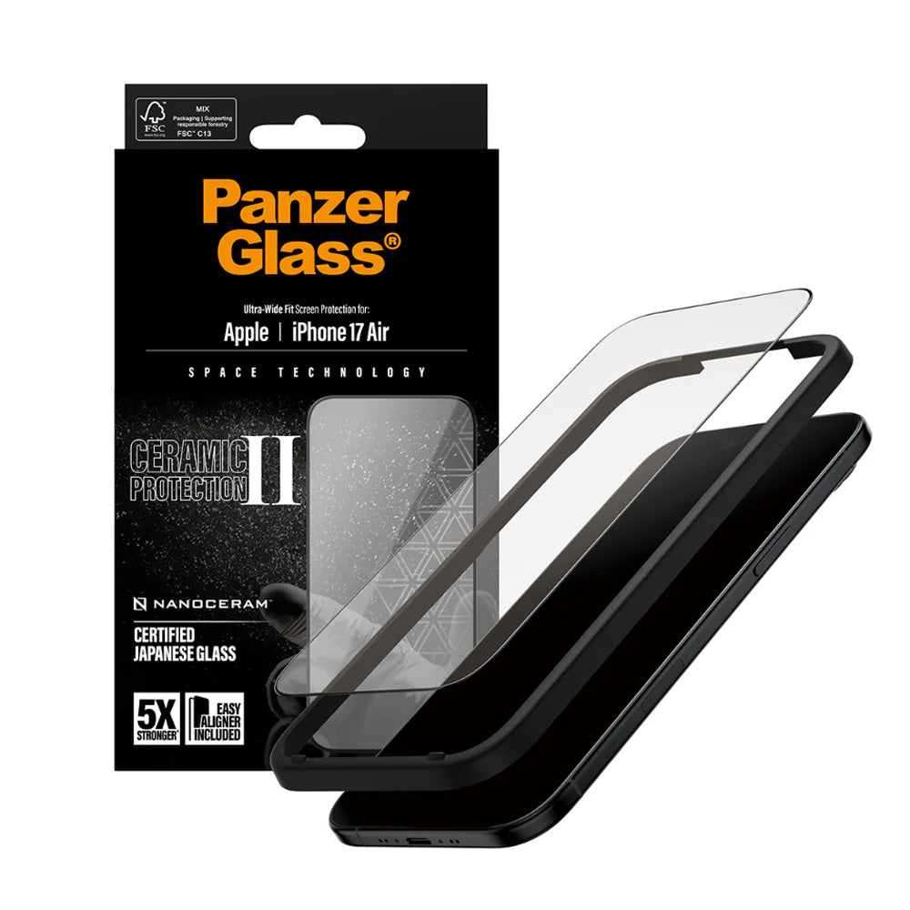 Προστατευτική Μεμβράνη Οθόνης PanzerGlass Ultra-Wide Ceramic II EasyAligner για Apple iPhone 17 Air, Ενισχυμένο Γυαλί, Πλήρης Κόλληση, Μαύρη