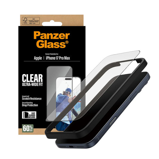 Προστατευτική Μεμβράνη Οθόνης PanzerGlass Ultra-Wide Fit EasyAligner για Apple iPhone 17 Pro Max, Ενισχυμένο Γυαλί, Full Glue, Μαύρη