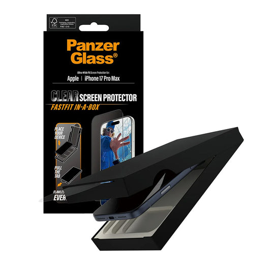 Προστατευτική Μεμβράνη Οθόνης PanzerGlass Ultra-Wide Fit Fastfit για Apple iPhone 17 Pro Max, Ενισχυμένο Γυαλί, Full Glue, Μαύρη
