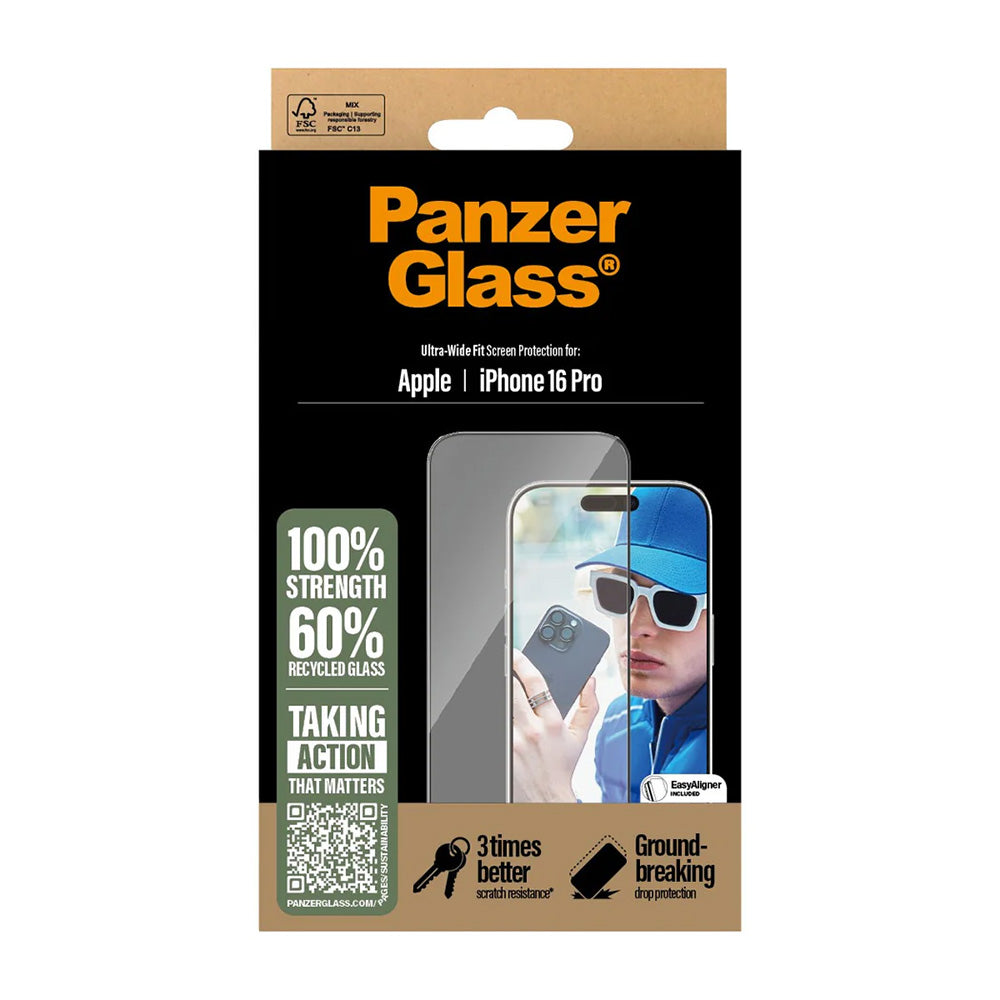 Προστατευτική Μεμβράνη Οθόνης PanzerGlass Ultra-Wide Fit για Apple iPhone 16 Pro, Ενισχυμένο Γυαλί, Full Glue, Μαύρη