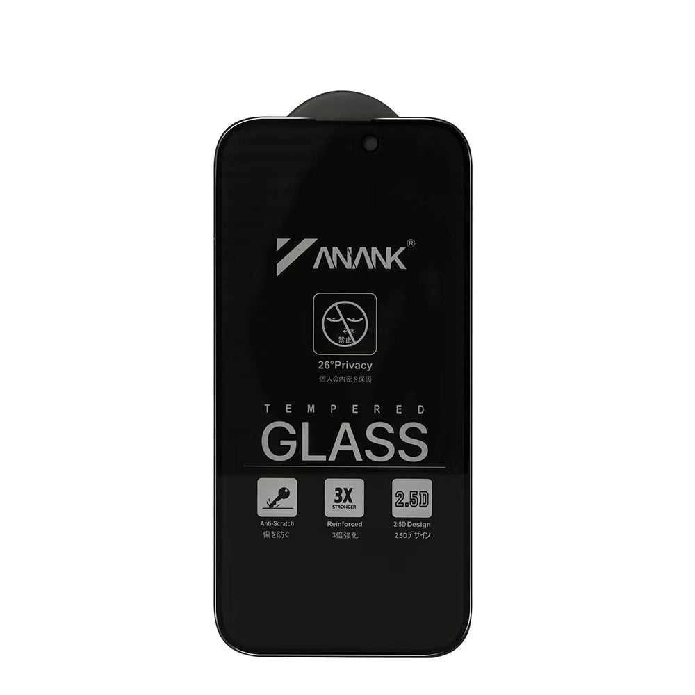 Προστατευτική μεμβράνη οθόνης Privacy Anank 3X Ενισχυμένη για Apple iPhone 17e / 16e / 14 / 13 Pro, Ασφαλισμένο Γυαλί, Πλήρης Κόλλα, 2.5D