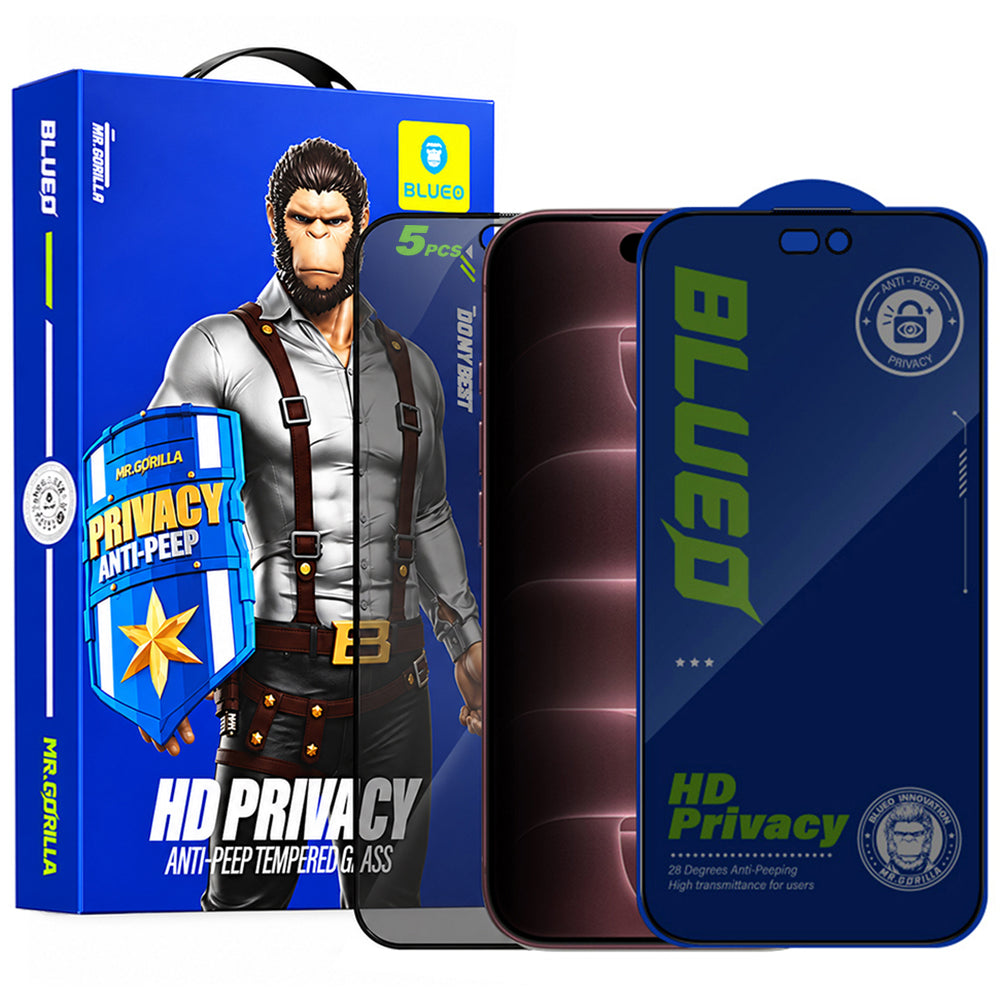 Προστατευτικό οθόνης Privacy Blueo Anti-Peep για Apple iPhone 18 Pro Max, σκληρυμένο γυαλί, πλήρης επικόλληση, σετ 5 τεμαχίων