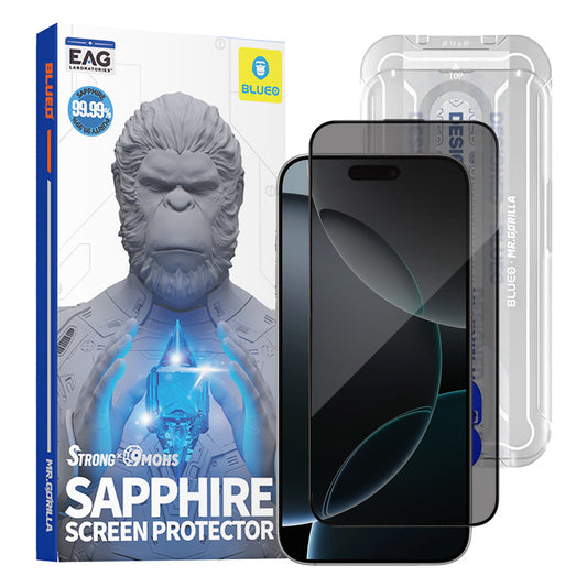 Privacy Screen Protector Blueo Sapphire Applicator Pro for Apple iPhone 17 Pro / 17 / 16 Pro, Tempered Glass, Full Glue