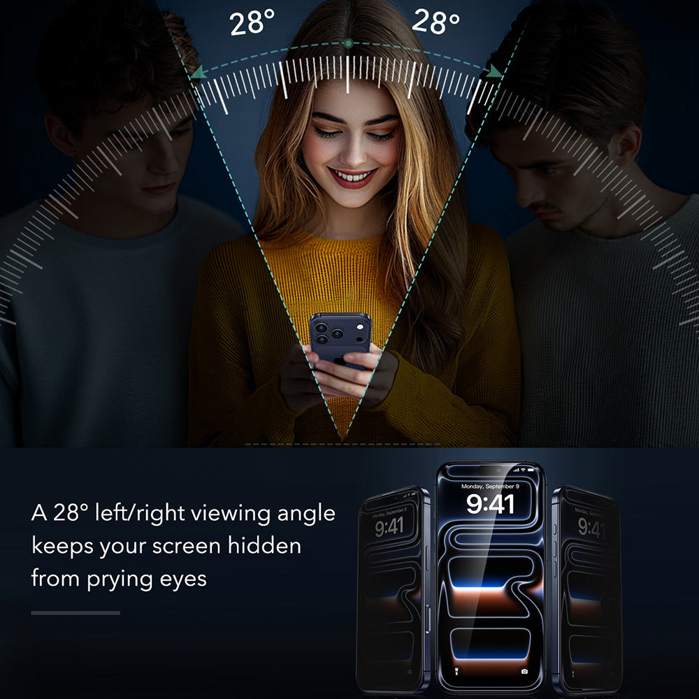 Προστατευτική μεμβράνη οθόνης Privacy ESR Armorite UltraFit για Apple iPhone 18 Pro Max, Ασφαλισμένο γυαλί, Πλήρης κόλλα, Σετ 2 τεμαχίων