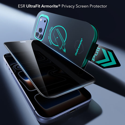 Προστατευτική μεμβράνη οθόνης Privacy ESR Armorite UltraFit για Apple iPhone 18 Pro, Ασφαλισμένο γυαλί, Πλήρης κόλλα, Σετ 2 τεμαχίων