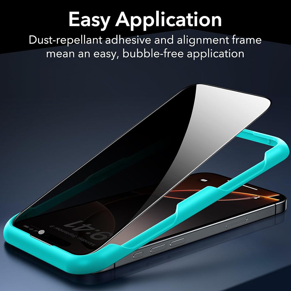 Προστατευτική Μεμβράνη Οθόνης Privacy ESR για Apple iPhone 17 / 16 Pro, Ενισχυμένο Γυαλί, Full Glue, Σετ 3 τεμαχίων