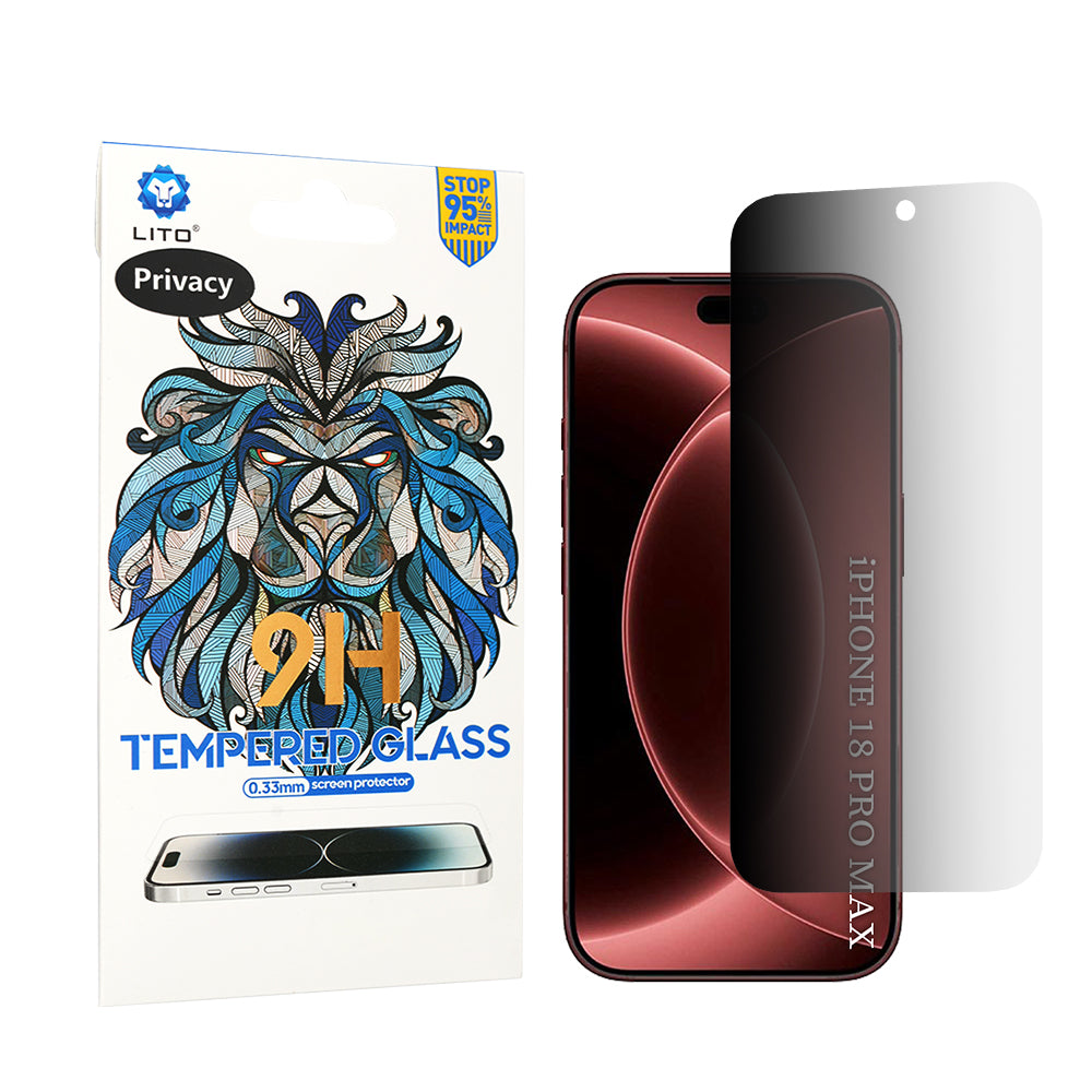 Προστατευτική μεμβράνη οθόνης Privacy Lito Classic για Apple iPhone 18 Pro Max, ασφαλισμένο γυαλί, πλήρης κόλλα, 2.5D