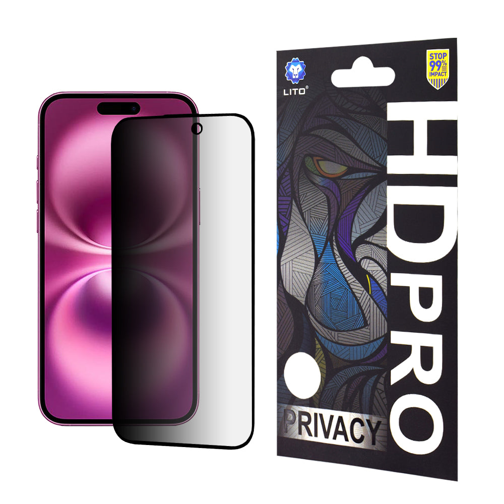 Προστατευτική μεμβράνη οθόνης Privacy Lito HD Pro για Apple iPhone 16 Plus, ασφαλισμένο γυαλί, πλήρης κόλλα