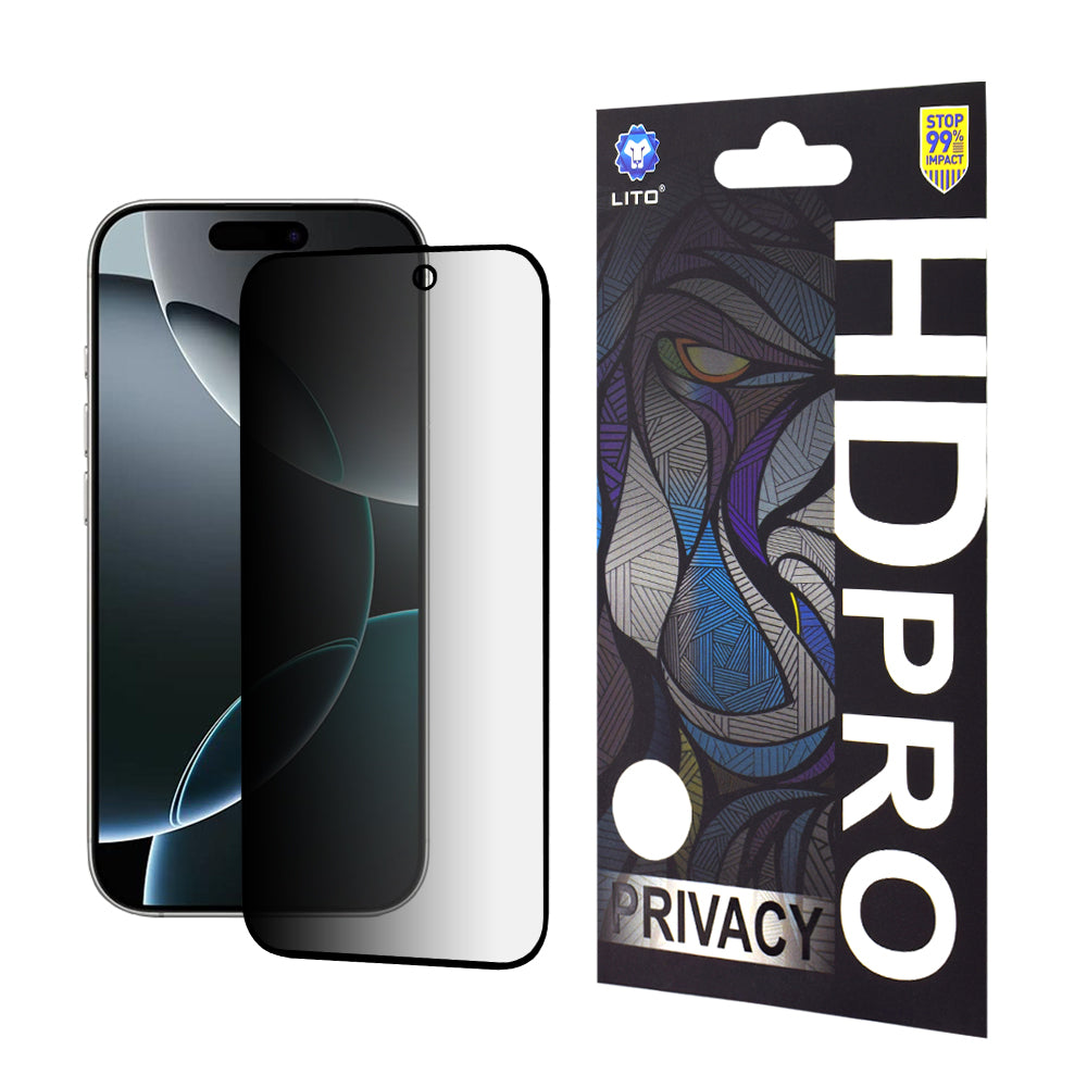 Προστατευτική μεμβράνη οθόνης Privacy Lito HD Pro για Apple iPhone 16 Pro, Ασφαλισμένο γυαλί, Πλήρης κόλλα