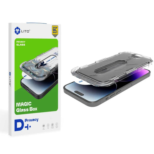Προστατευτική μεμβράνη οθόνης Privacy Lito Magic Glass Box D+ Tools για Apple iPhone 15, Ασφαλισμένο γυαλί, Πλήρης κόλλα