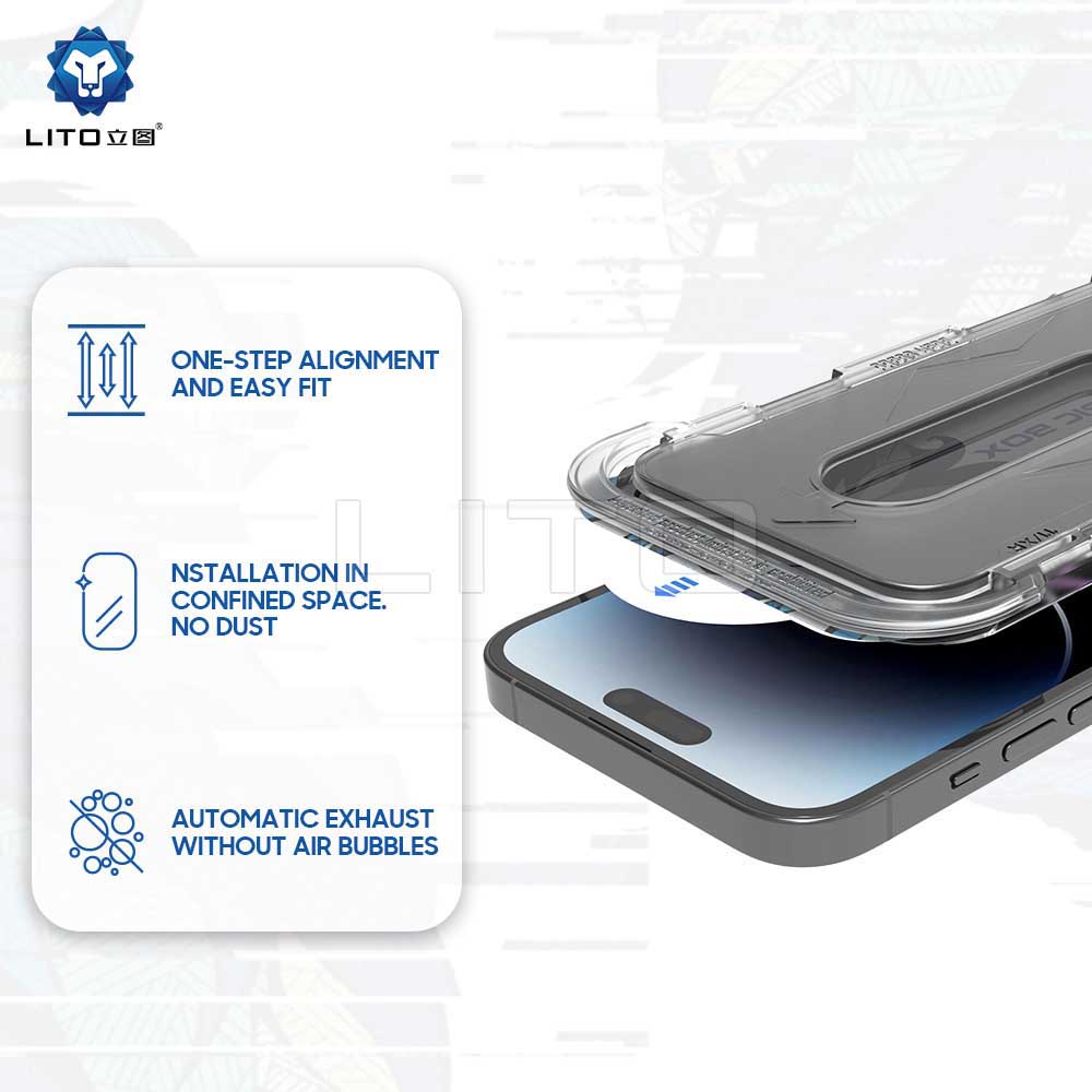 Προστατευτική μεμβράνη οθόνης Privacy Lito Magic Glass Box D+ Tools για Apple iPhone 17e / 16e / 14 / 13 Pro, Ασφαλισμένο γυαλί, Πλήρης κόλλα