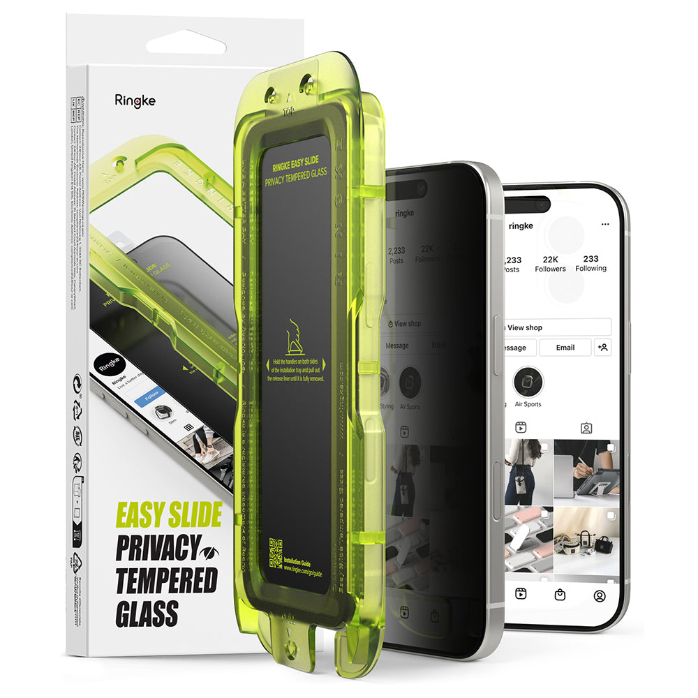 Προστατευτική μεμβράνη οθόνης Privacy Ringke Easy Slide για Apple iPhone 17 Pro, ασφαλισμένο γυαλί, πλήρης κόλλα, σετ 2 τεμαχίων