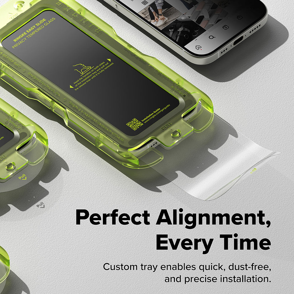 Προστατευτική μεμβράνη οθόνης Privacy Ringke Easy Slide για Apple iPhone 17 Pro, ασφαλισμένο γυαλί, πλήρης κόλλα, σετ 2 τεμαχίων