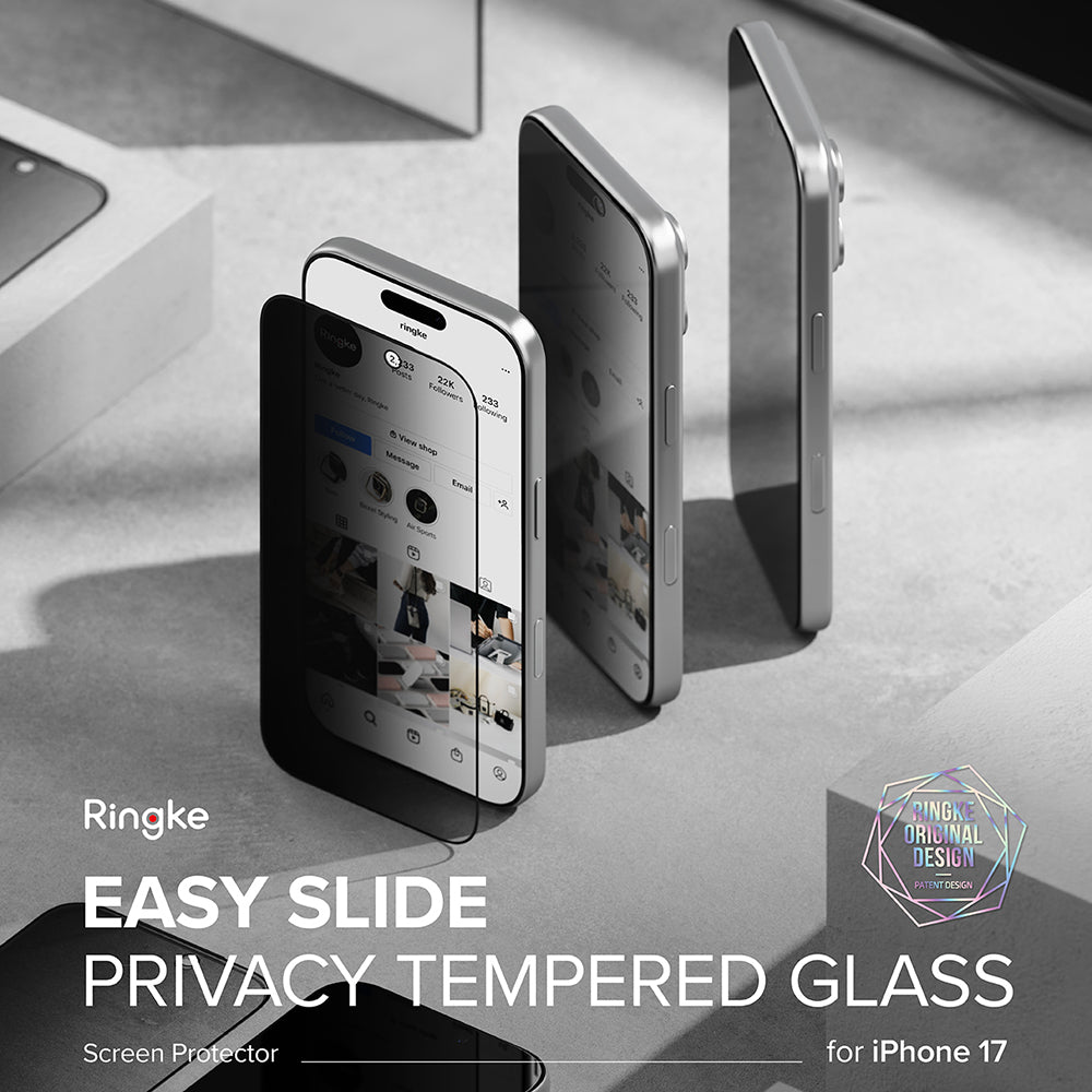 Προστατευτική μεμβράνη οθόνης Privacy Ringke Easy Slide για Apple iPhone 17 Pro, ασφαλισμένο γυαλί, πλήρης κόλλα, σετ 2 τεμαχίων