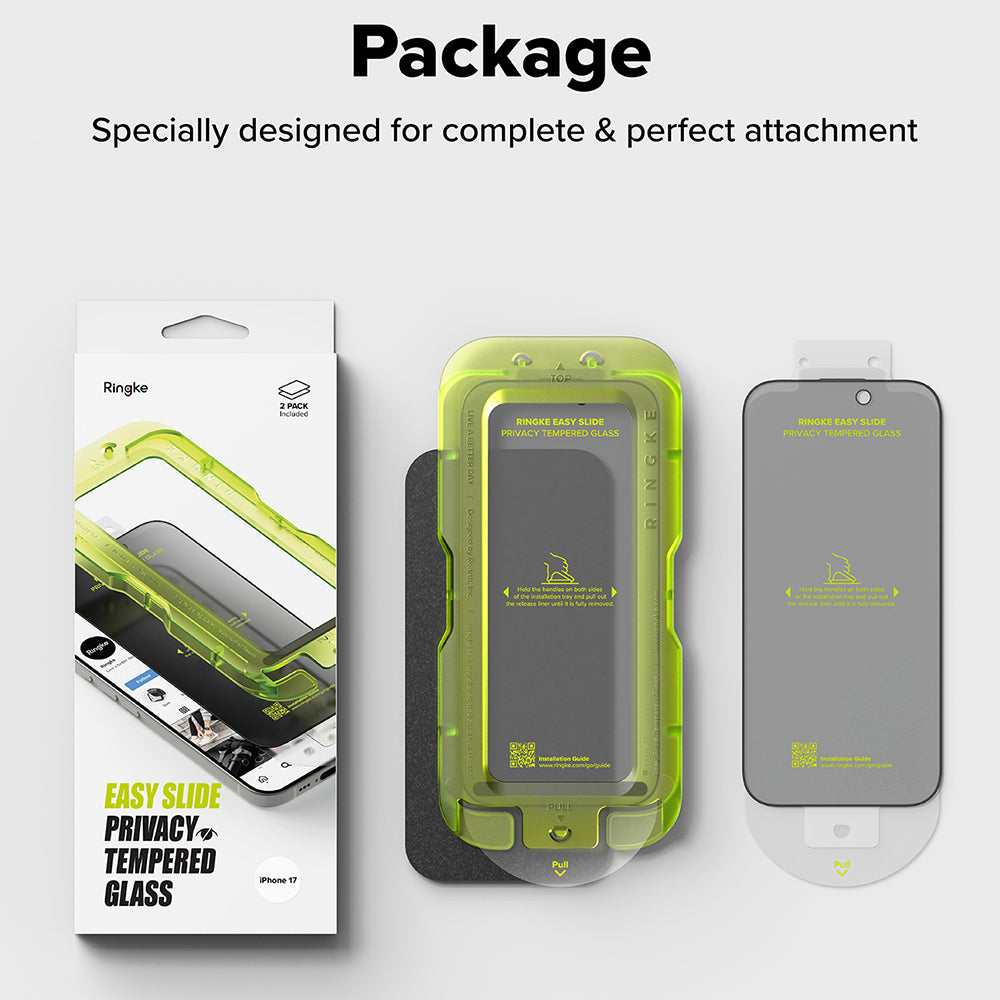 Προστατευτική μεμβράνη οθόνης Privacy Ringke Easy Slide για Apple iPhone 17 Pro, ασφαλισμένο γυαλί, πλήρης κόλλα, σετ 2 τεμαχίων