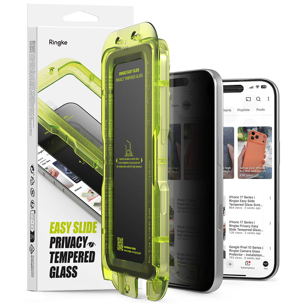 Προστατευτική μεμβράνη οθόνης Privacy Ringke Easy Slide για Apple iPhone 18 Pro Max, Ασφαλισμένο γυαλί, Πλήρης κόλλα, Σετ 2 τεμαχίων