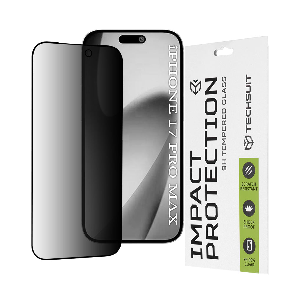 Προστατευτική Μεμβράνη Οθόνης Privacy Techsuit για Apple iPhone 17 Pro Max, Ενισχυμένο Γυαλί, Full Glue, 111D