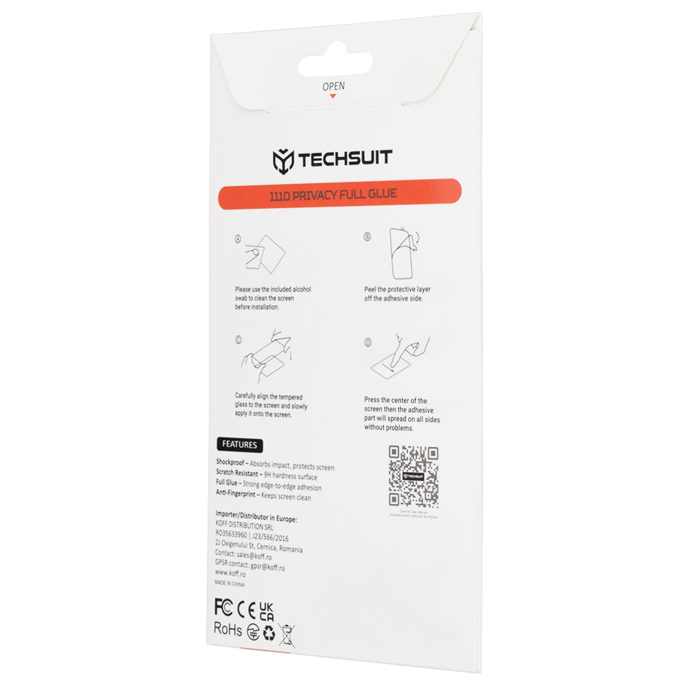 Privacy Techsuit Screen Protector for Samsung Galaxy A57 5G, Tempered Glass, Full Glue, 111D