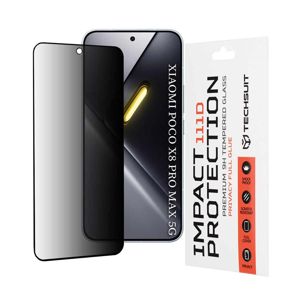 Προστατευτική Μεμβράνη Οθόνης Privacy Techsuit για Xiaomi Poco X8 Pro Max, Ενισχυμένο Γυαλί, Full Glue, 111D