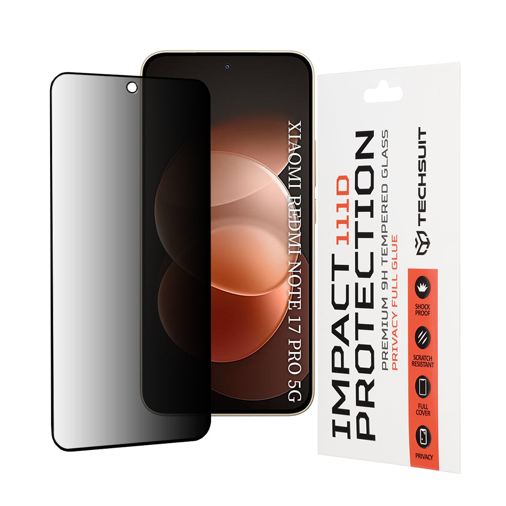 Προστατευτική μεμβράνη οθόνης Privacy Techsuit για Xiaomi Redmi Note 17 Pro / Note 17 Pro Max, Ασφαλισμένο γυαλί, Πλήρης κόλλα, 111D