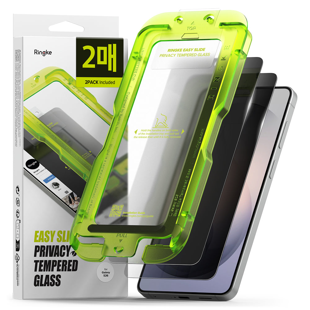 Προστατευτική Μεμβράνη Οθόνης Ringke Easy Slide για Samsung Galaxy S26, Ενισχυμένο Γυαλί, Πλήρης Κόλληση, Σετ 2 τεμαχίων, Μαύρη