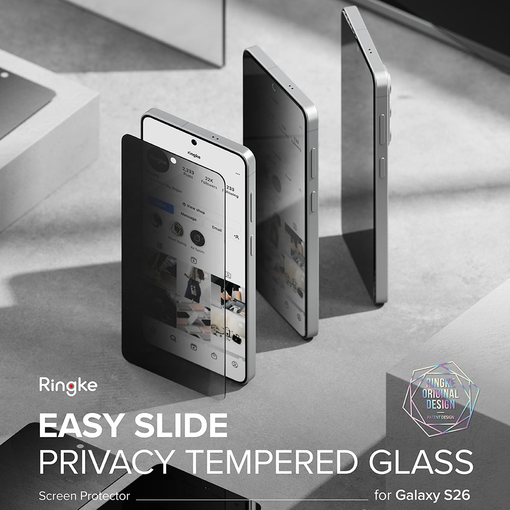 Προστατευτική Μεμβράνη Οθόνης Ringke Easy Slide για Samsung Galaxy S26, Ενισχυμένο Γυαλί, Πλήρης Κόλληση, Σετ 2 τεμαχίων, Μαύρη