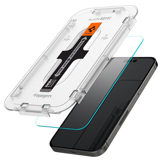 Προστατευτική Μεμβράνη Οθόνης Spigen GlastR EZ FIT για Apple iPhone 14 Pro, Ενισχυμένο Γυαλί, Πλήρης Κόλληση, Σετ 2 τεμαχίων