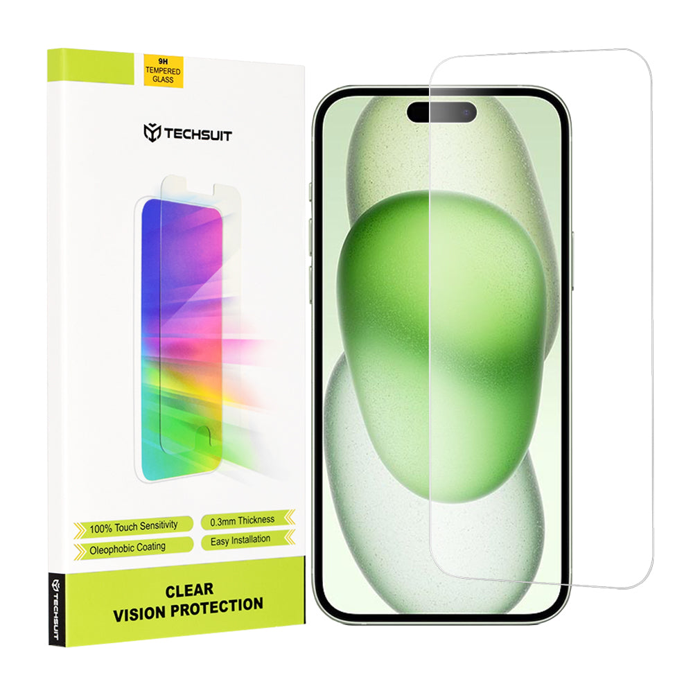 Προστατευτική μεμβράνη οθόνης Techsuit Clear Vision για Apple iPhone 16 Plus / 15 Plus / 15 Pro Max, ασφαλισμένο γυαλί, πλήρης κόλλα