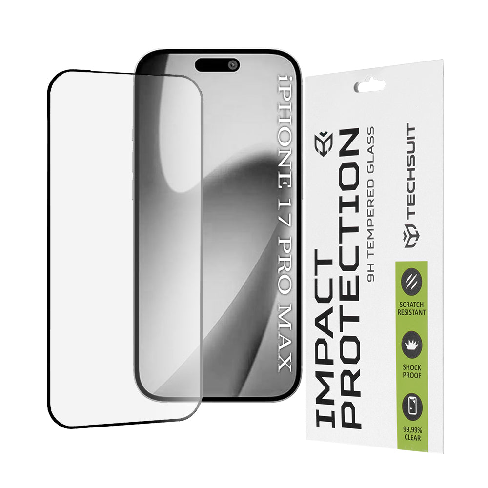 Προστατευτική Μεμβράνη Οθόνης Techsuit για Apple iPhone 17 Pro Max, Ενισχυμένο Γυαλί, Full Glue, 111D, Μαύρη