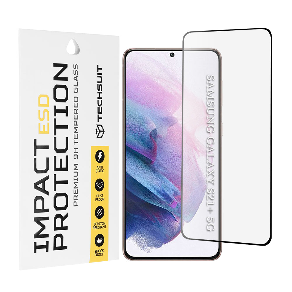 Προστατευτική μεμβράνη οθόνης Techsuit για Samsung Galaxy S21+ 5G G996, Ασφαλισμένο γυαλί, Πλήρης κόλλα, Μαύρο