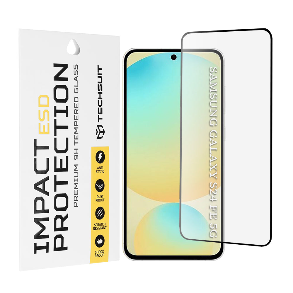 Προστατευτική μεμβράνη οθόνης Techsuit για Samsung Galaxy S24 FE S721, Ασφαλισμένο γυαλί, Πλήρης κόλλα, Μαύρο
