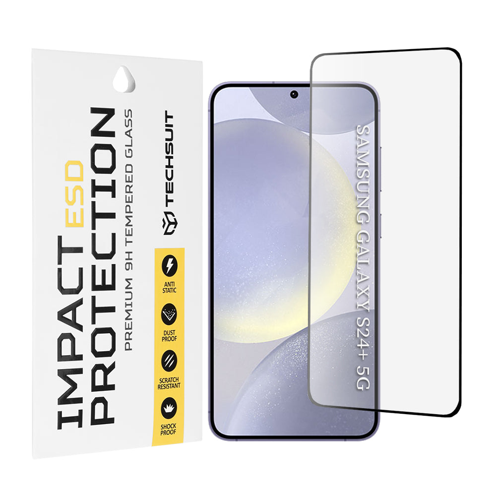 Προστατευτική μεμβράνη οθόνης Techsuit για Samsung Galaxy S24+ S926, Ασφαλισμένο γυαλί, Πλήρης κόλλα, Μαύρο