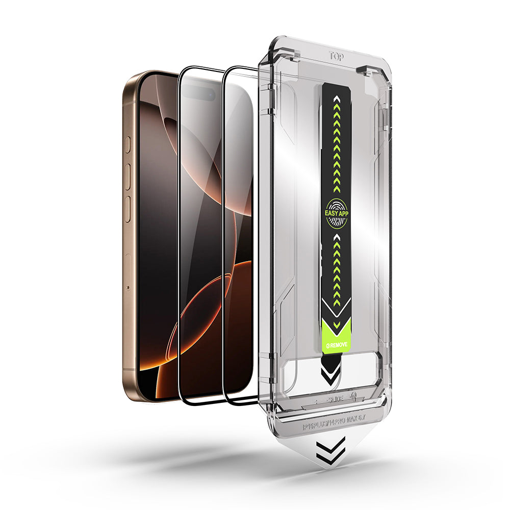 Προστατευτική μεμβράνη οθόνης Techsuit TitanGlass για Apple iPhone 14 Pro Max, Ασφαλισμένο γυαλί, Πλήρης κόλλα, Σετ 2 τεμαχίων, Μαύρο