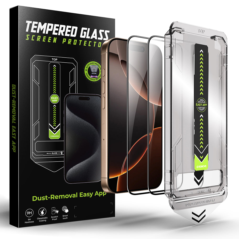 Προστατευτική μεμβράνη οθόνης Techsuit TitanGlass για Apple iPhone 15 Pro Max, Ασφαλισμένο γυαλί, Πλήρης κόλλα, Σετ 2 τεμαχίων, Μαύρο