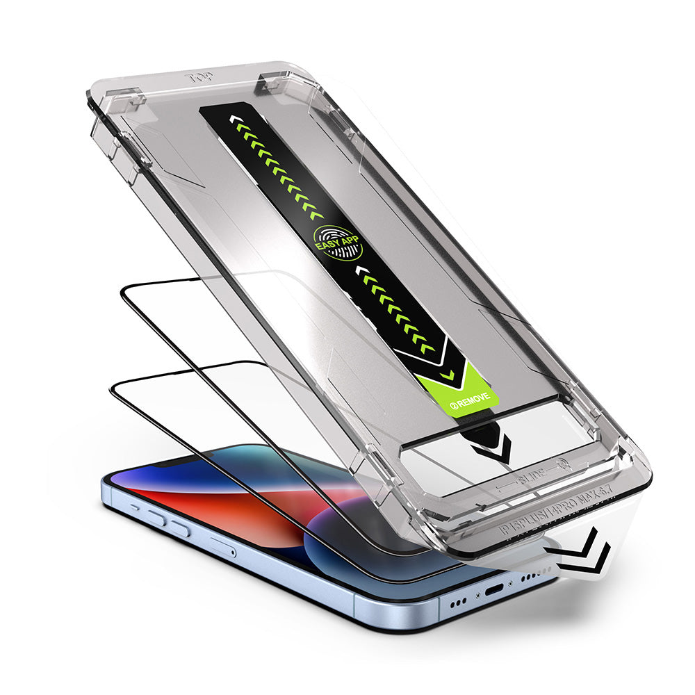 Προστατευτική μεμβράνη οθόνης Techsuit TitanGlass για Apple iPhone 15 Pro Max, Ασφαλισμένο γυαλί, Πλήρης κόλλα, Σετ 2 τεμαχίων, Μαύρο
