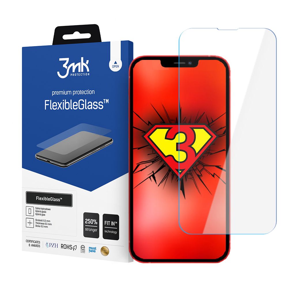 Προστατευτική μεμβράνη οθόνης 3MK FlexibleGlass για Apple iPhone 17e / 16e / 14 / 13 Pro, Ευέλικτο Γυαλί, Πλήρης Κόλλα