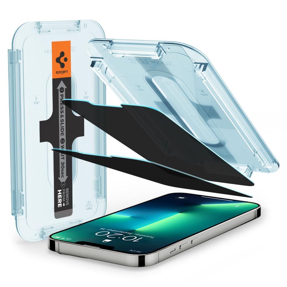 Προστατευτική Μεμβράνη Οθόνης Privacy Spigen GlastR EZ FIT για Apple iPhone 14 Plus / 13 Pro Max, Ενισχυμένο Γυαλί, Πλήρης Κόλληση, Σετ 2 τεμαχίων AGL03378