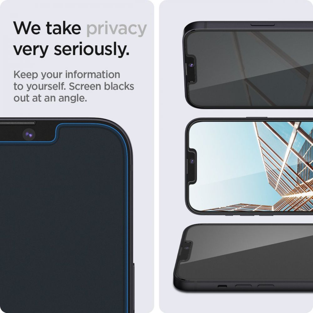 Προστατευτική Μεμβράνη Οθόνης Privacy Spigen GlastR EZ FIT για Apple iPhone 14 Plus / 13 Pro Max, Ενισχυμένο Γυαλί, Πλήρης Κόλληση, Σετ 2 τεμαχίων AGL03378