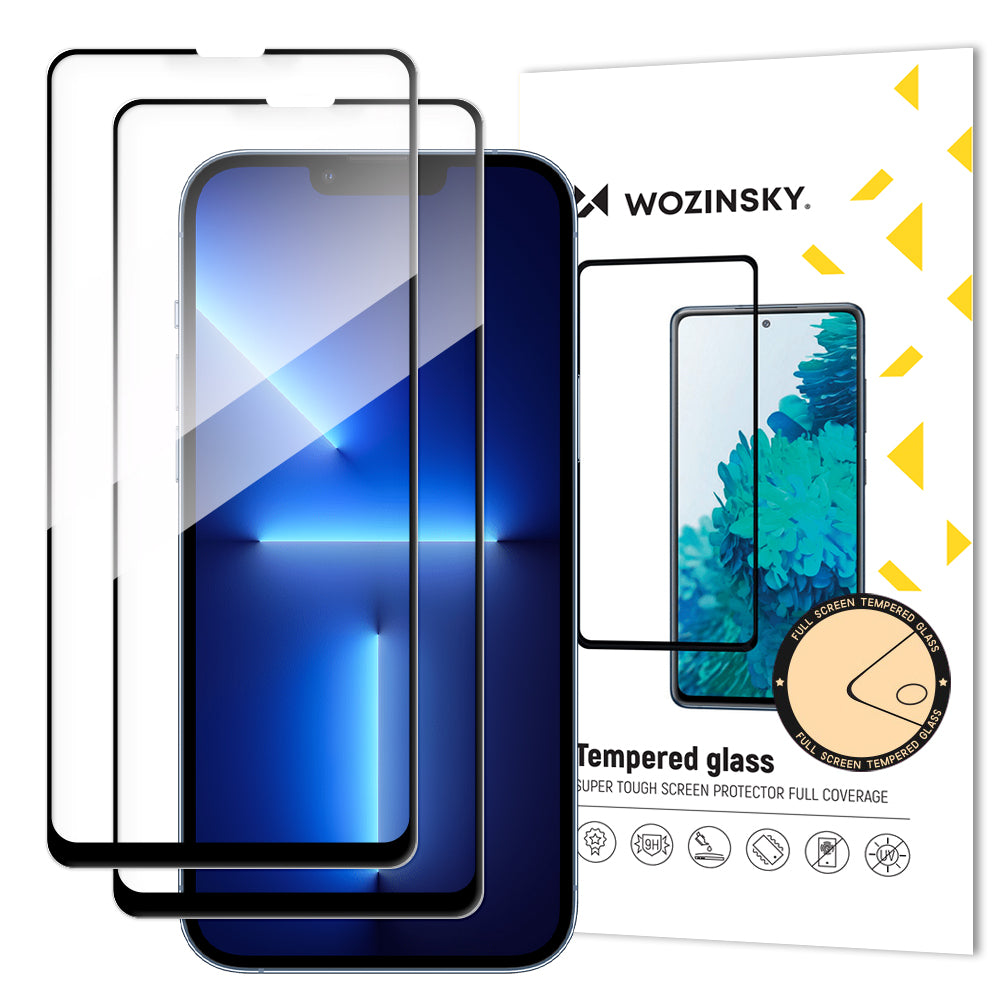Προστατευτική Μεμβράνη Οθόνης WZK για Apple iPhone 17e / 16e / 14 / 13 Pro, Ενισχυμένο Γυαλί, Πλήρης Κόλληση, Σετ 2 τεμαχίων, Μαύρη
