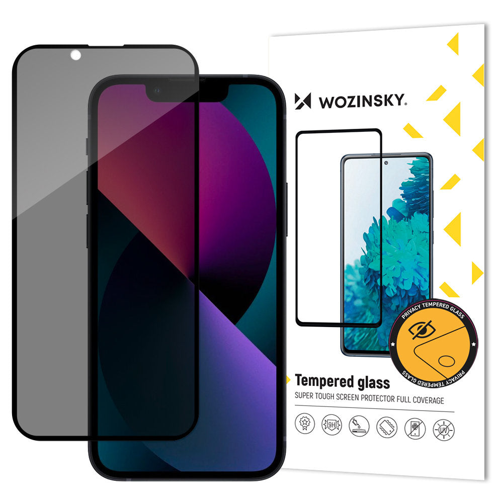 Προστατευτική μεμβράνη οθόνης Privacy WZK AntiSpy για Apple iPhone 17e / 16e / 14 / 13 Pro, Ασφαλισμένο γυαλί, Πλήρης κόλλα