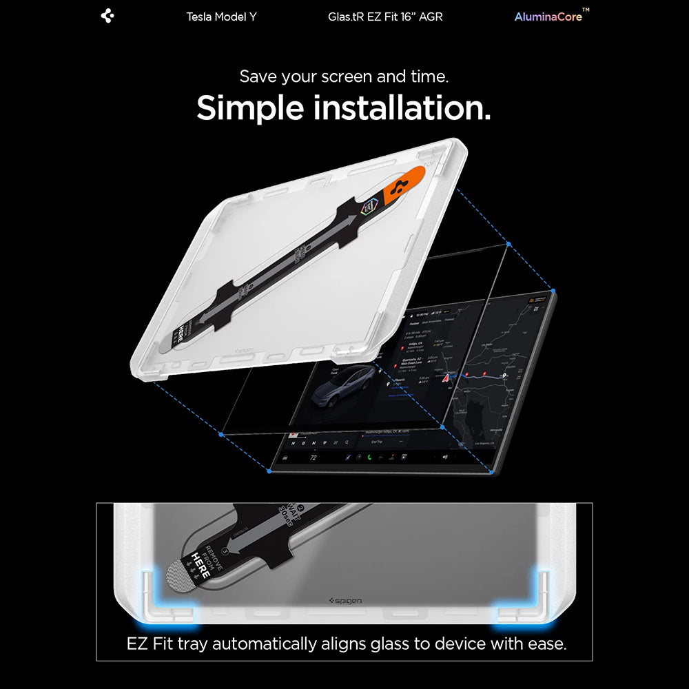 Προστατευτική Μεμβράνη Spigen GlastR EZ FIT Anti-Glare για Πλοήγηση Tesla Y 2026 Premium / Performance, Ασφαλισμένο Γυαλί AGL10819