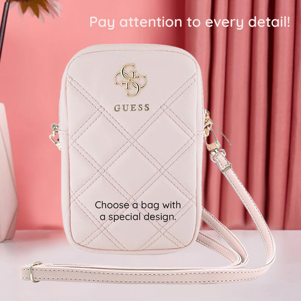 Τσάντα Καθολική για Τηλέφωνο, Guess, Quilted 4G, Ροζ