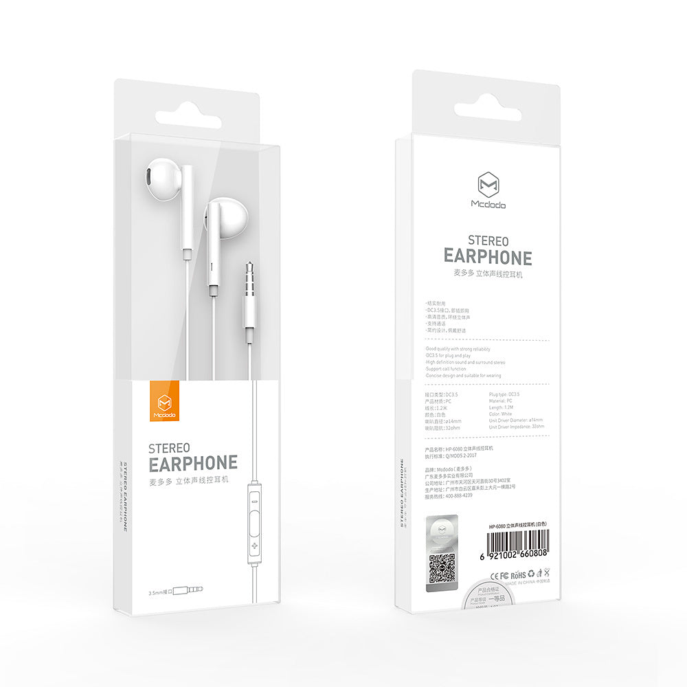 Handsfree 3.5mm McDodo HP-6080 Element, Λευκό