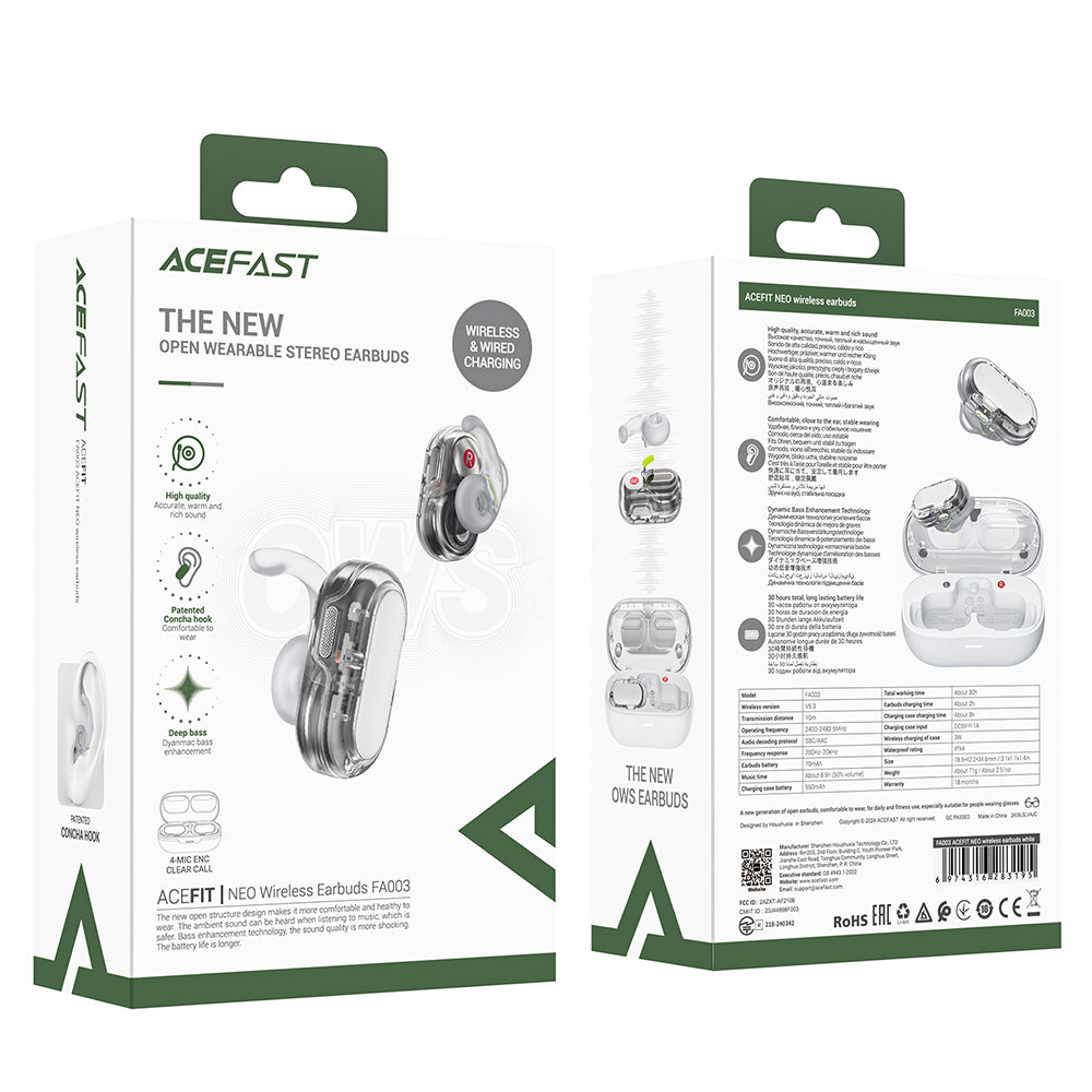 Handsfree Bluetooth Acefast Acefit Neo, TWS, Λευκό