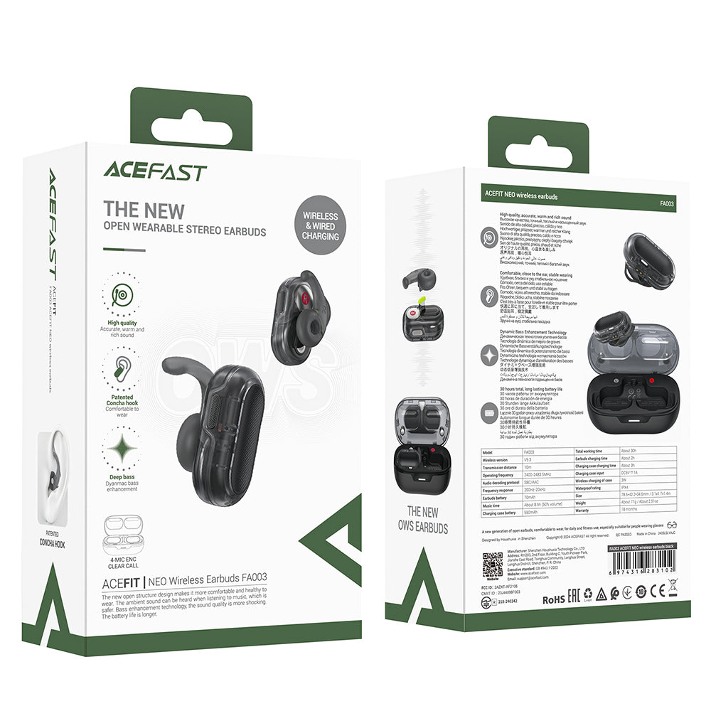 Handsfree Bluetooth Acefast Acefit Neo, TWS, Μαύρο