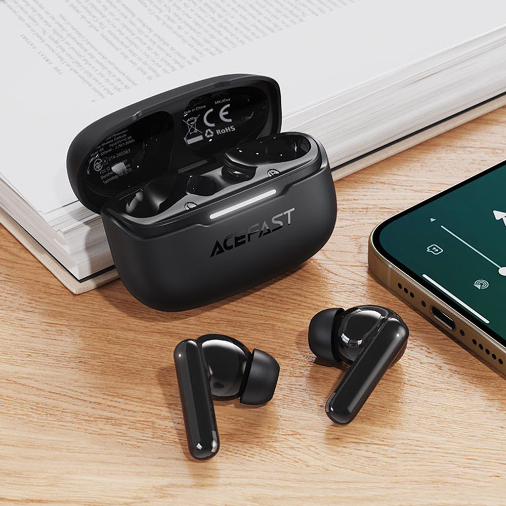 Handsfree Bluetooth Acefast W5, TWS, ANC, Μαύρο