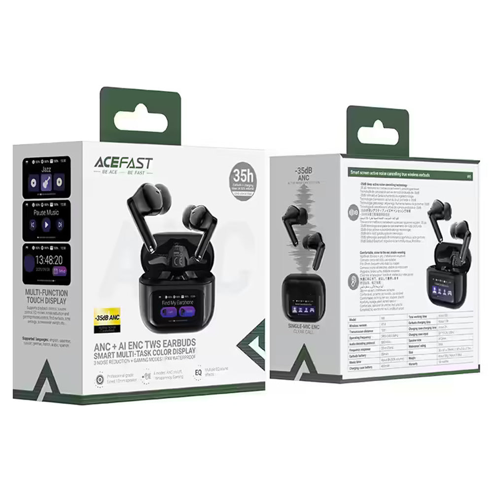 Handsfree Bluetooth Acefast W6, TWS, ANC, Μαύρο