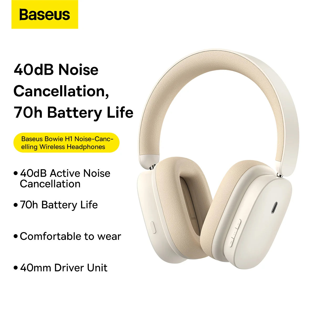 Handsfree Bluetooth Baseus Bowie H1, A2DP, ANC, Κρεμ NGTW230202