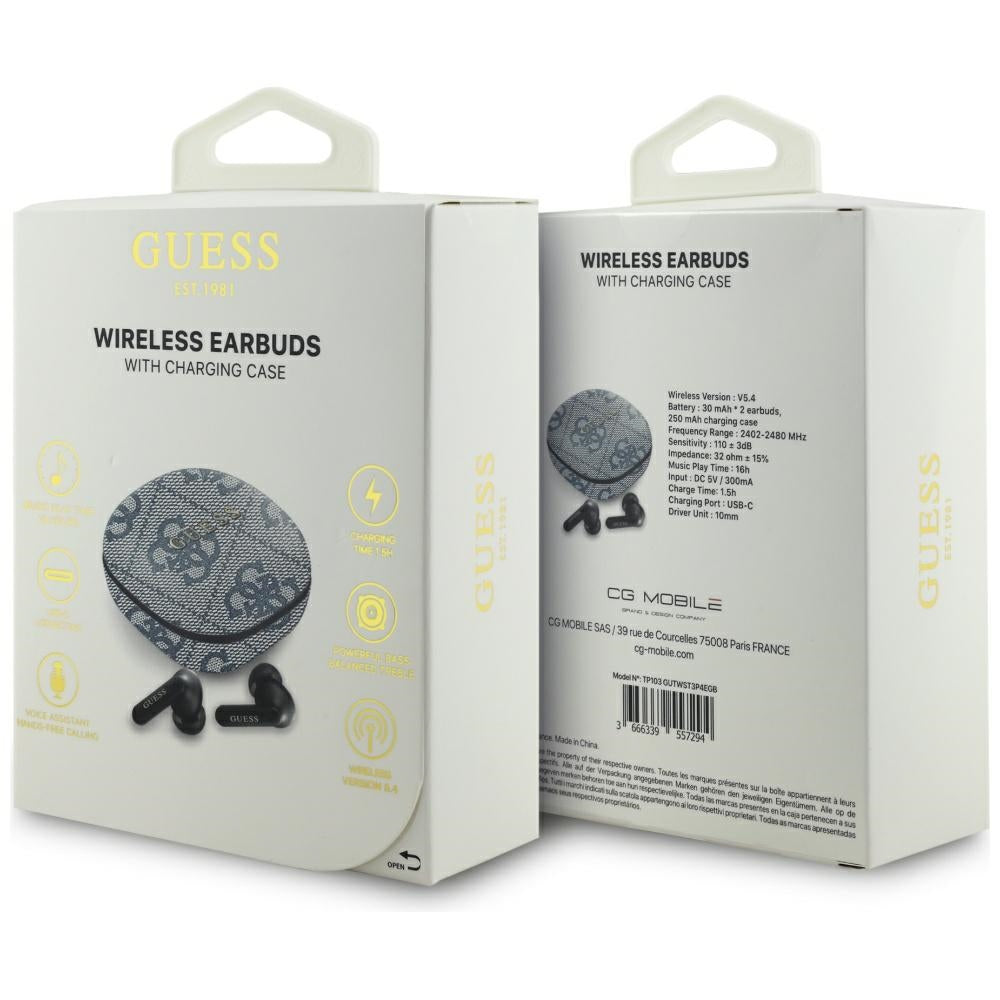 Handsfree Bluetooth Guess 4G Classic Metal Logo, TWS, Μπλε